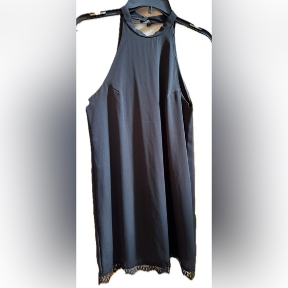 Lulus Small Black Slip Dress Lace Hem Halter Neck Romantic Coquette - Picture 4 of 8